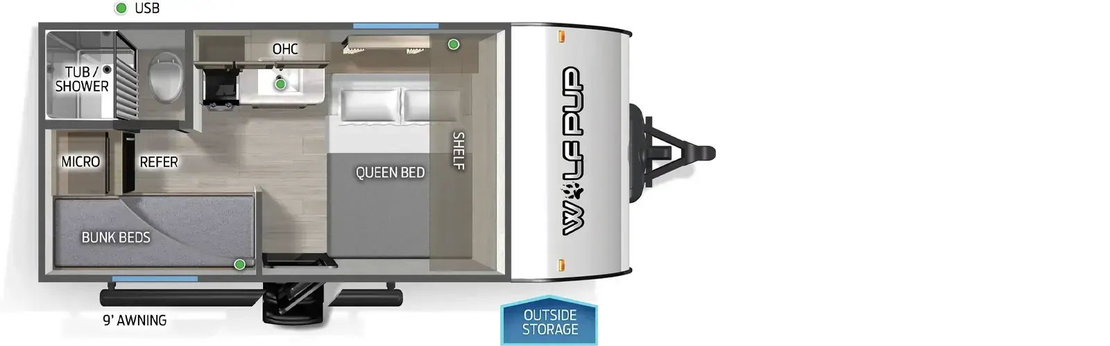 Wolf Pup 14BHLP floorplan
