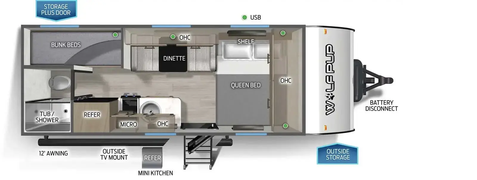 Wolf Pup 16BHSW floorplan